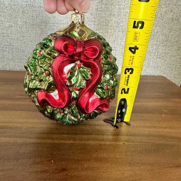Vintage Kurt Adler Polonaise Five Golden Rings Glass Christmas Ornament Wreath - Picture 7 of 7
